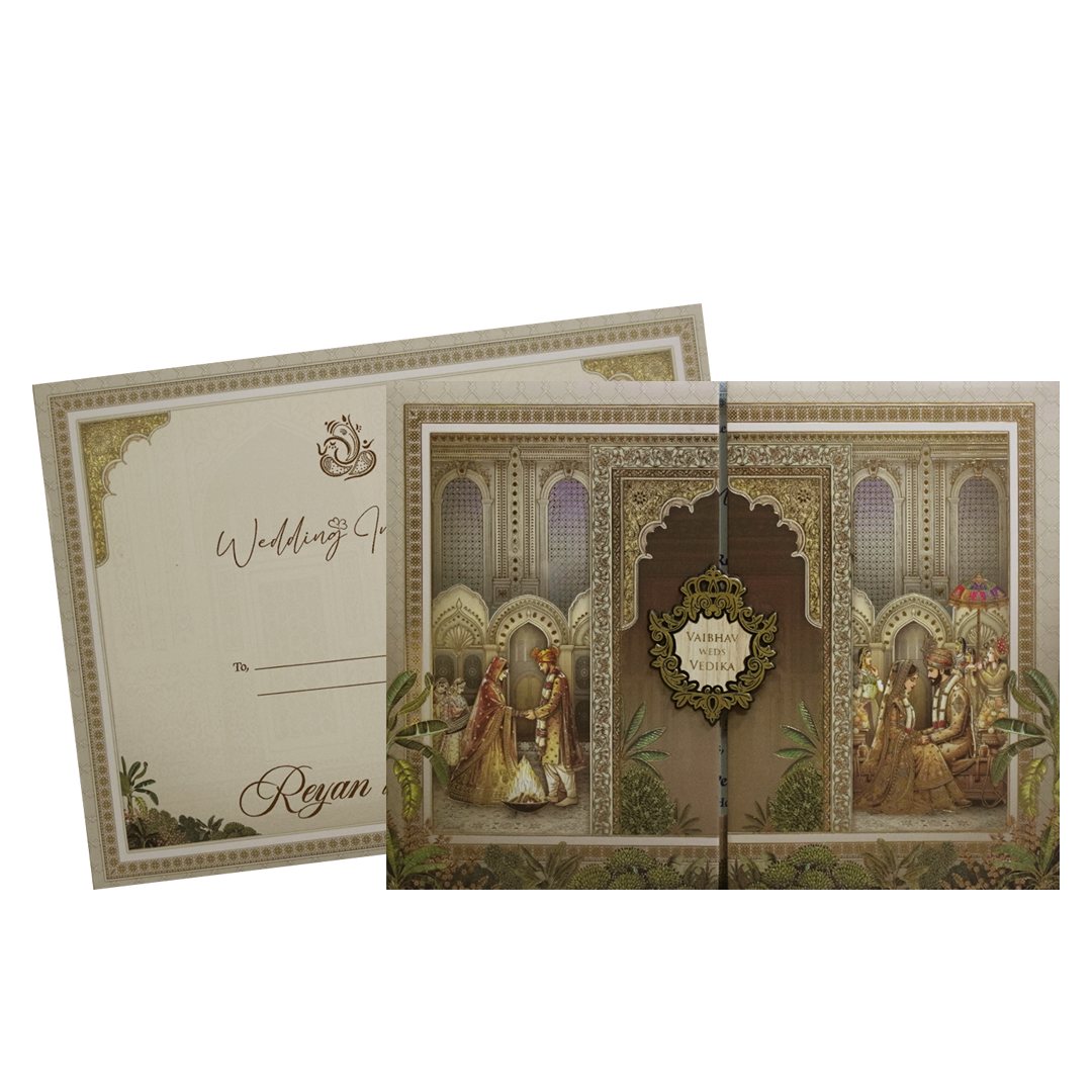 Brown Marriage Ritual Padded Wedding Card - KSH72950