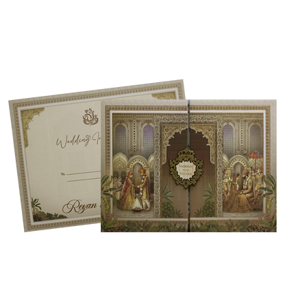 Brown Marriage Ritual Padded Wedding Card - KSH72950