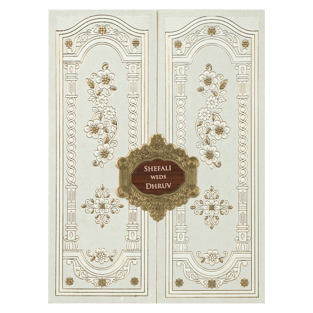 White Embossed Floral Wedding card-KRE28510