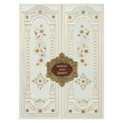 White Embossed Floral Wedding card-KRE28510