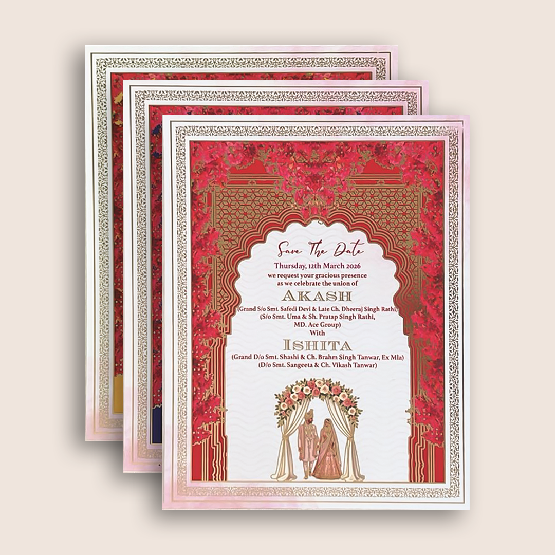 White Royal Floral Arch Premium Luxury Invitation - KNLW202567