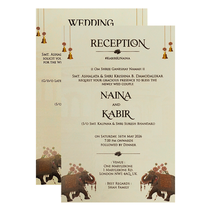 Elephant Carriage Cream Insert Wedding Card-KSH71040