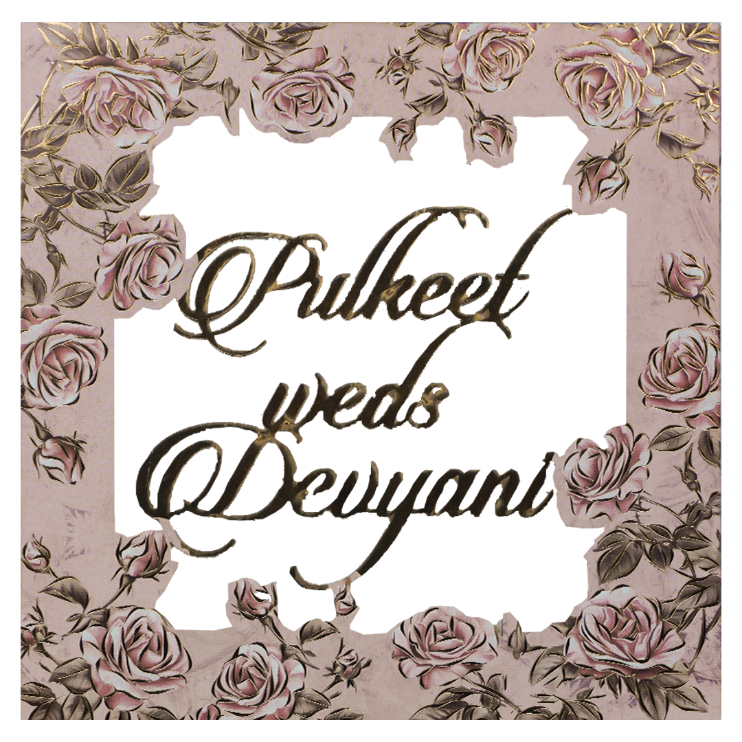 Pink Laser Cut Padded Wedding Card-KJTS1808