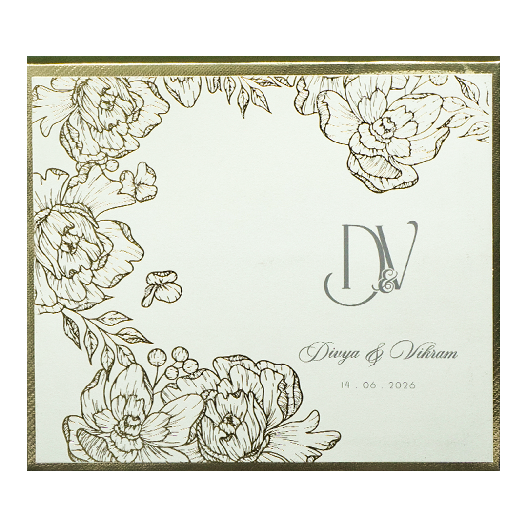 White Padded Floral Wedding Card-KNK4011G