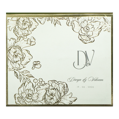 White Padded Floral Wedding Card-KNK4011G