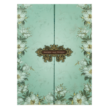 Pastel Blue Floral Wood Foil Padded Wedding Card-KJTS3659