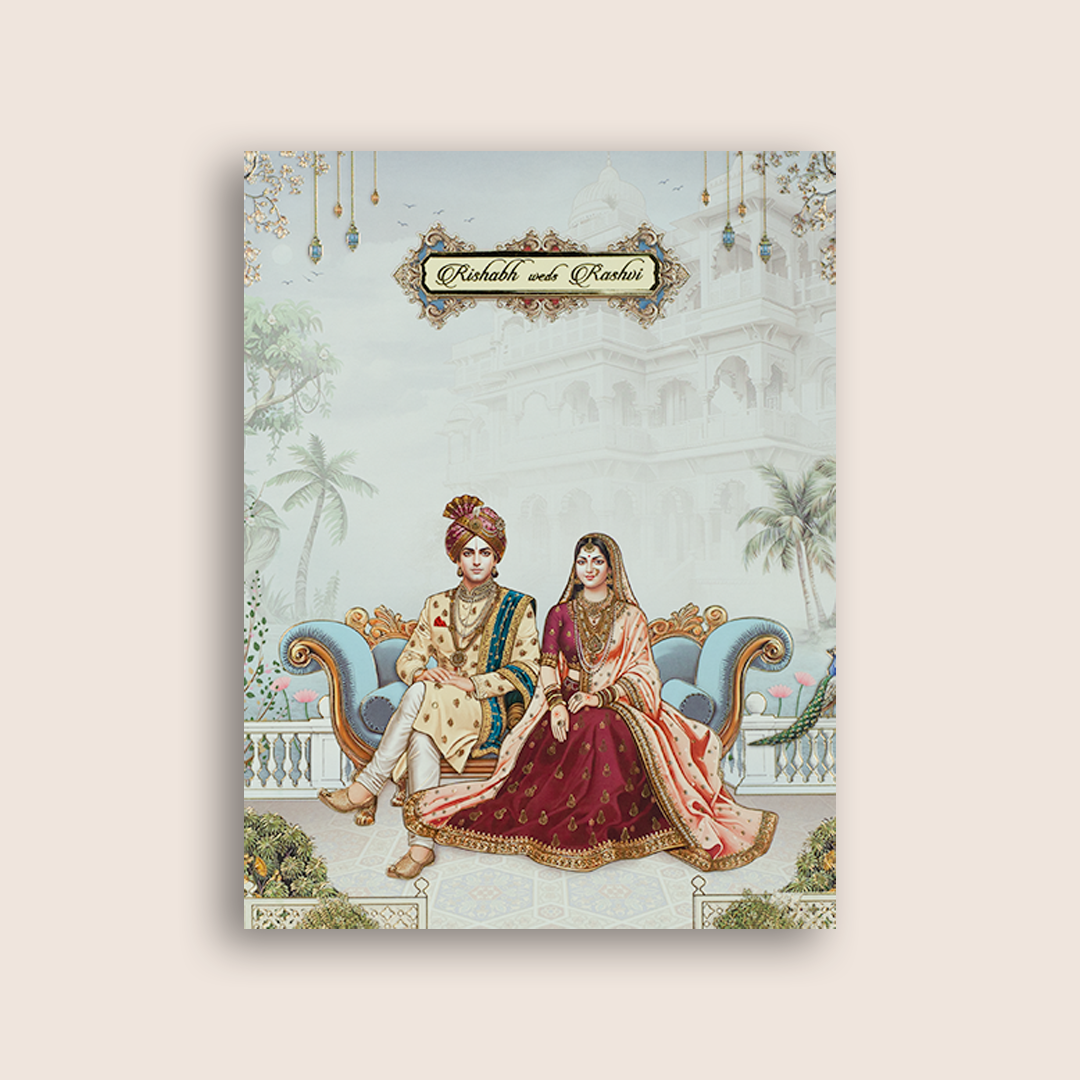 Light Blue Bride Groom wedding card - KAA05110