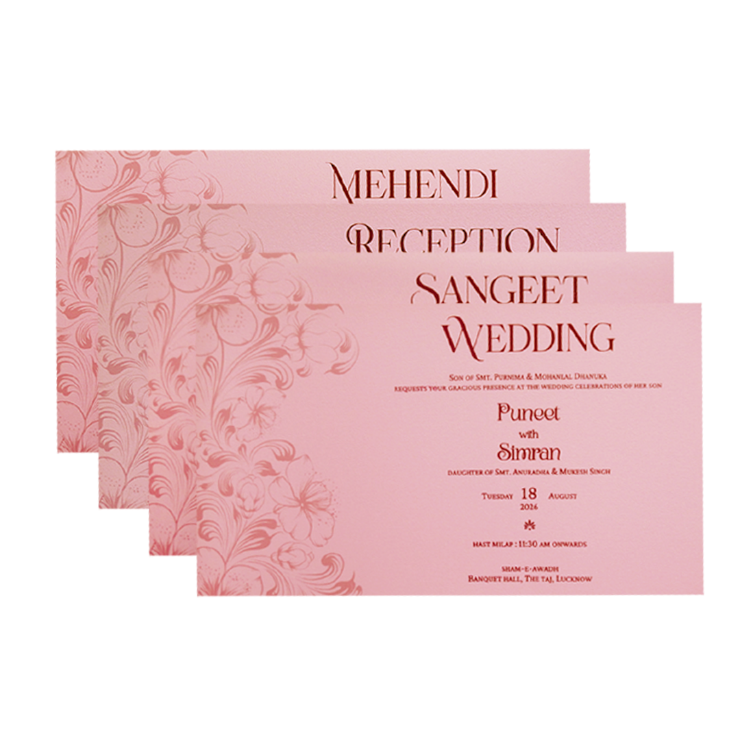Blush Pink Floral Crest Wedding Invitation Card-KPR24520