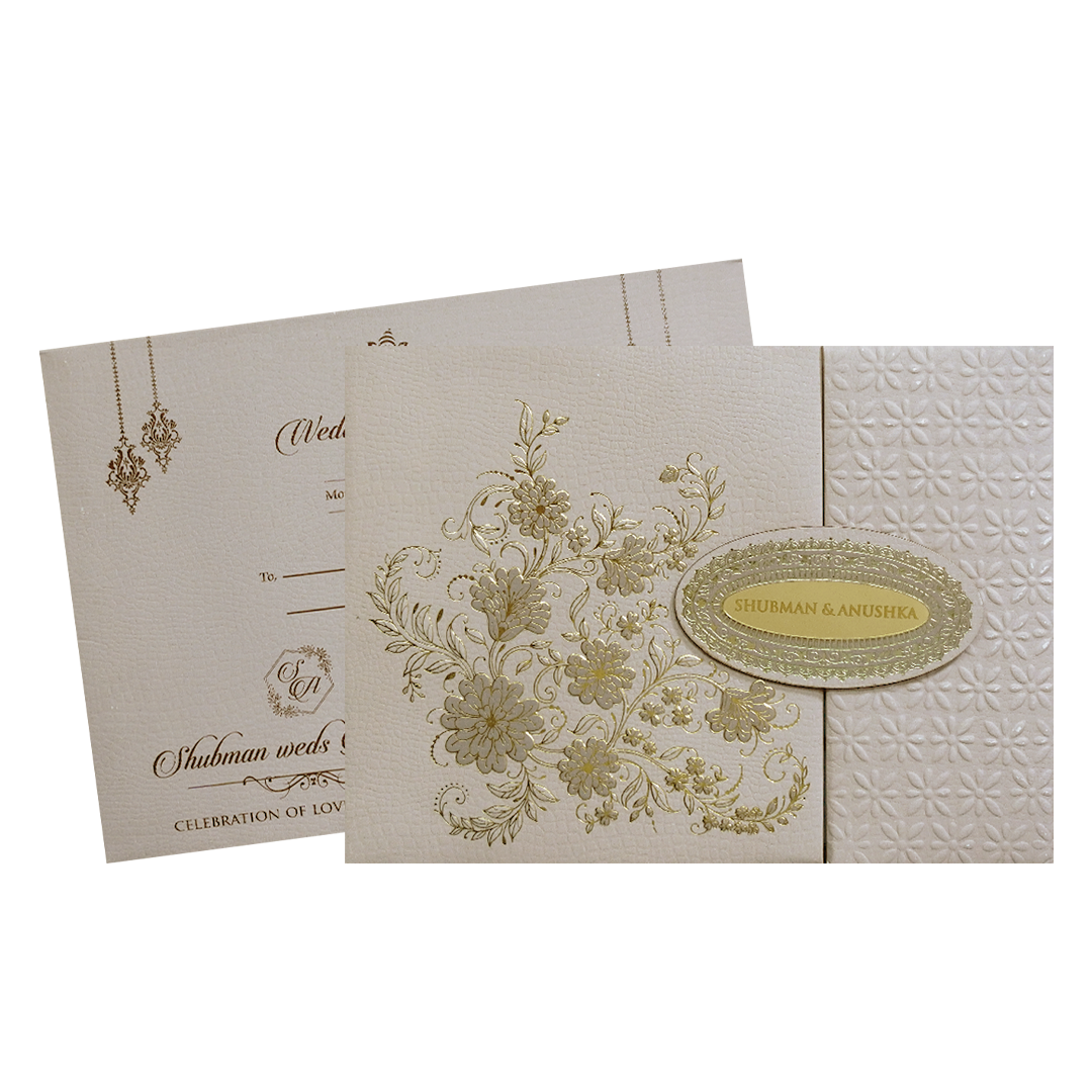 Royal Lavender Padded Embossed Gold Door Style Wedding Invitation Card-KRB09660