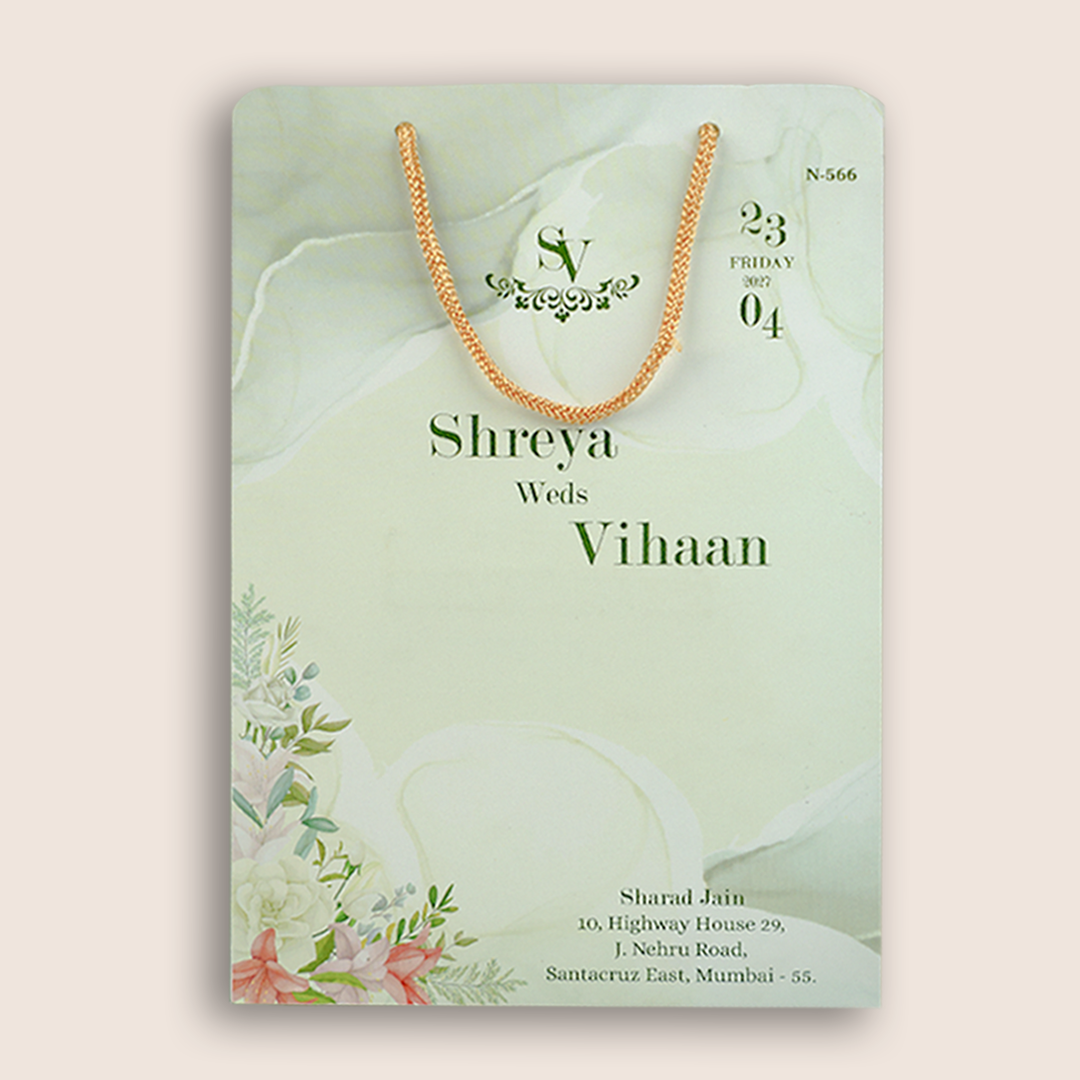 Green Floral Padded Door Style Marriage Card - KVN05660