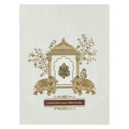 White Ganesha Arch Wedding Card-KRE27780