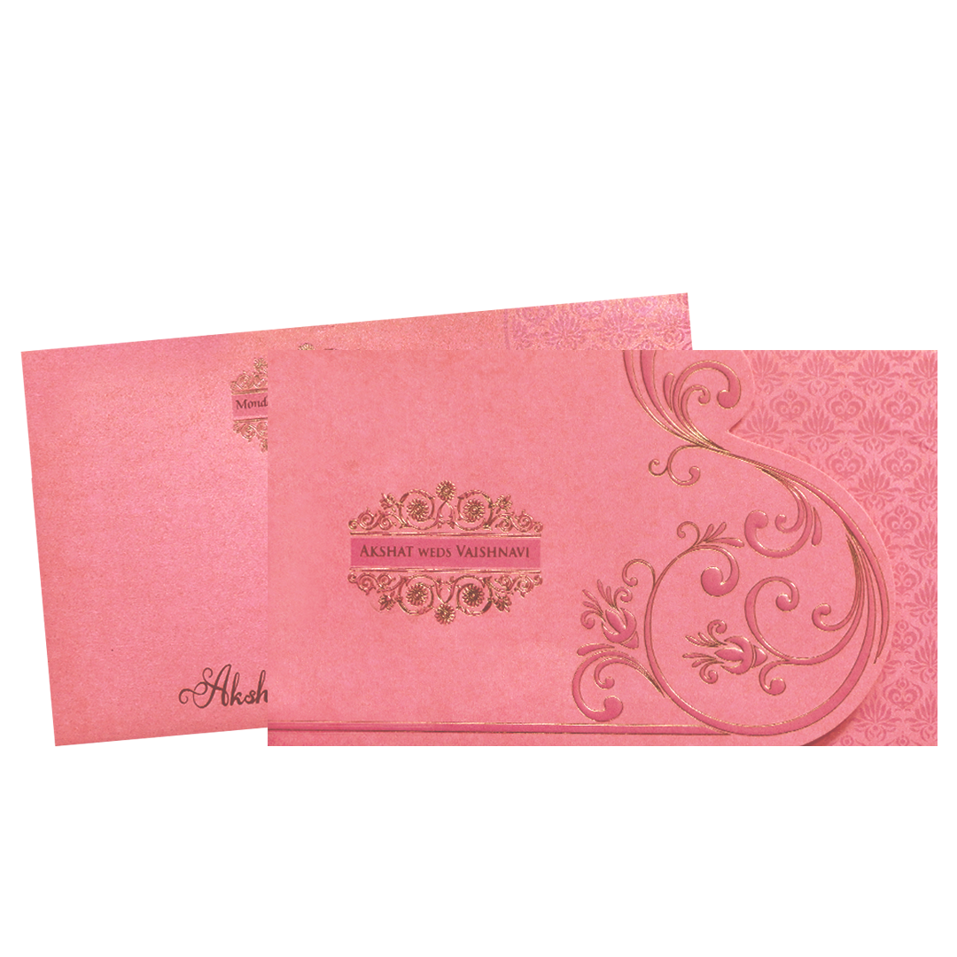 Pink Gold Foil Embossed Floral Wedding Invitation Card-KPR06430