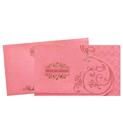 Pink Gold Foil Embossed Floral Wedding Invitation Card-KPR06430