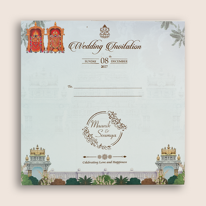 White Padded Lord Balaji Padmavathi Wedding Card - KSH18610