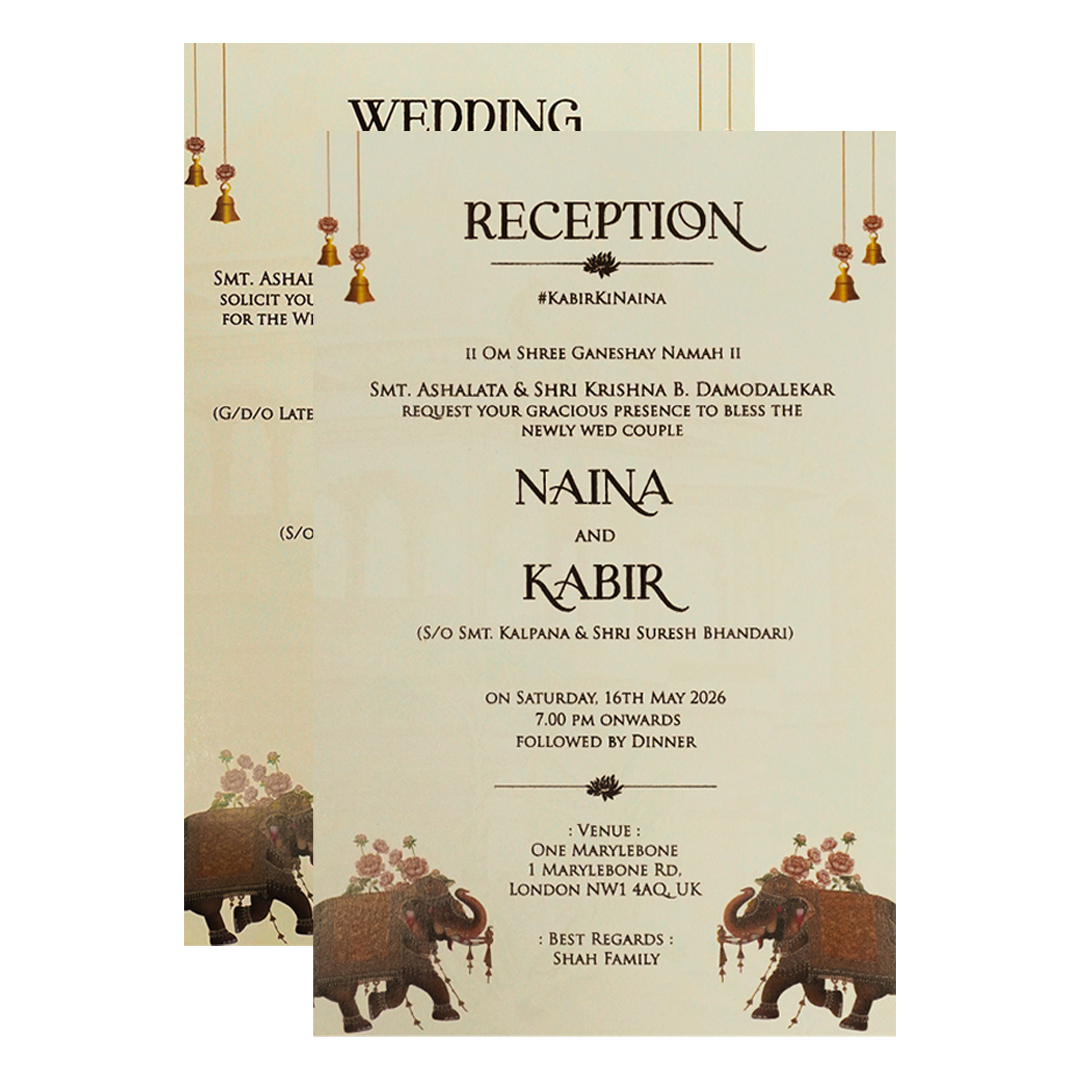 Elephant Carriage Cream Insert Wedding Card-KSH71040