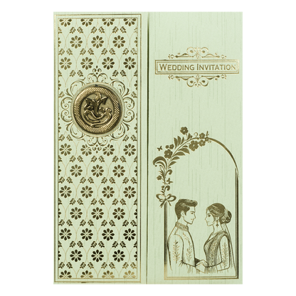 Green Ganesha Couple Gatefold Wedding Card-KNKR043N