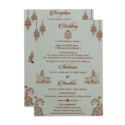 Grey Padded Embossed Floral Wedding Invitation Card-KRB09681