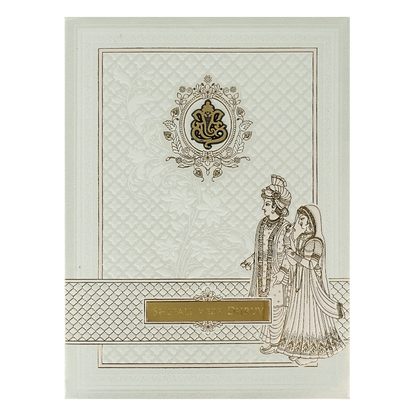 White Royal Couple Embossed Padded Wedding Card-KRE28140