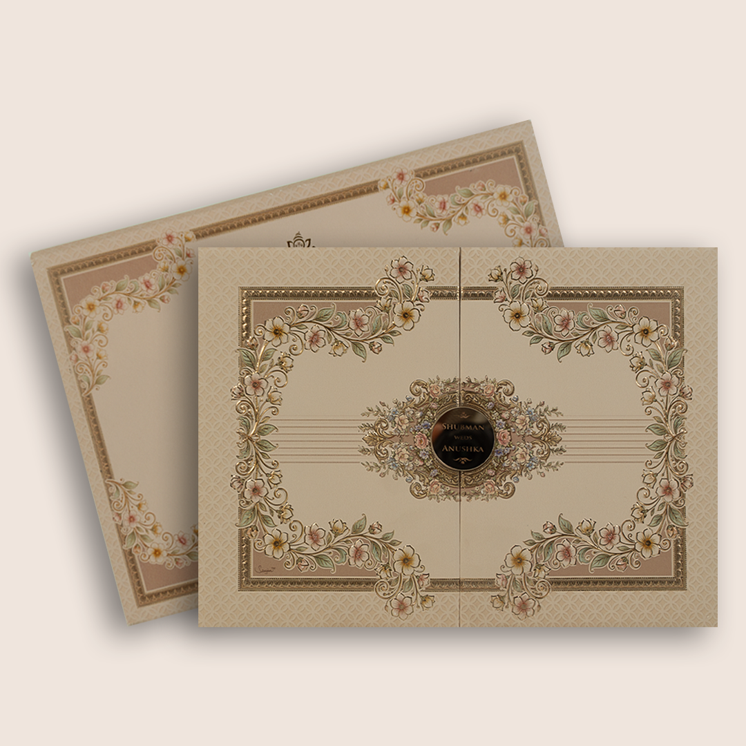 Pale Pink Floral Door Style Padded Wedding Card - KRB10800