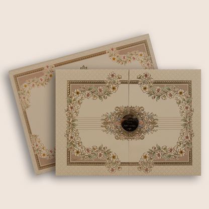 Pale Pink Floral Door Style Padded Wedding Card - KRB10800