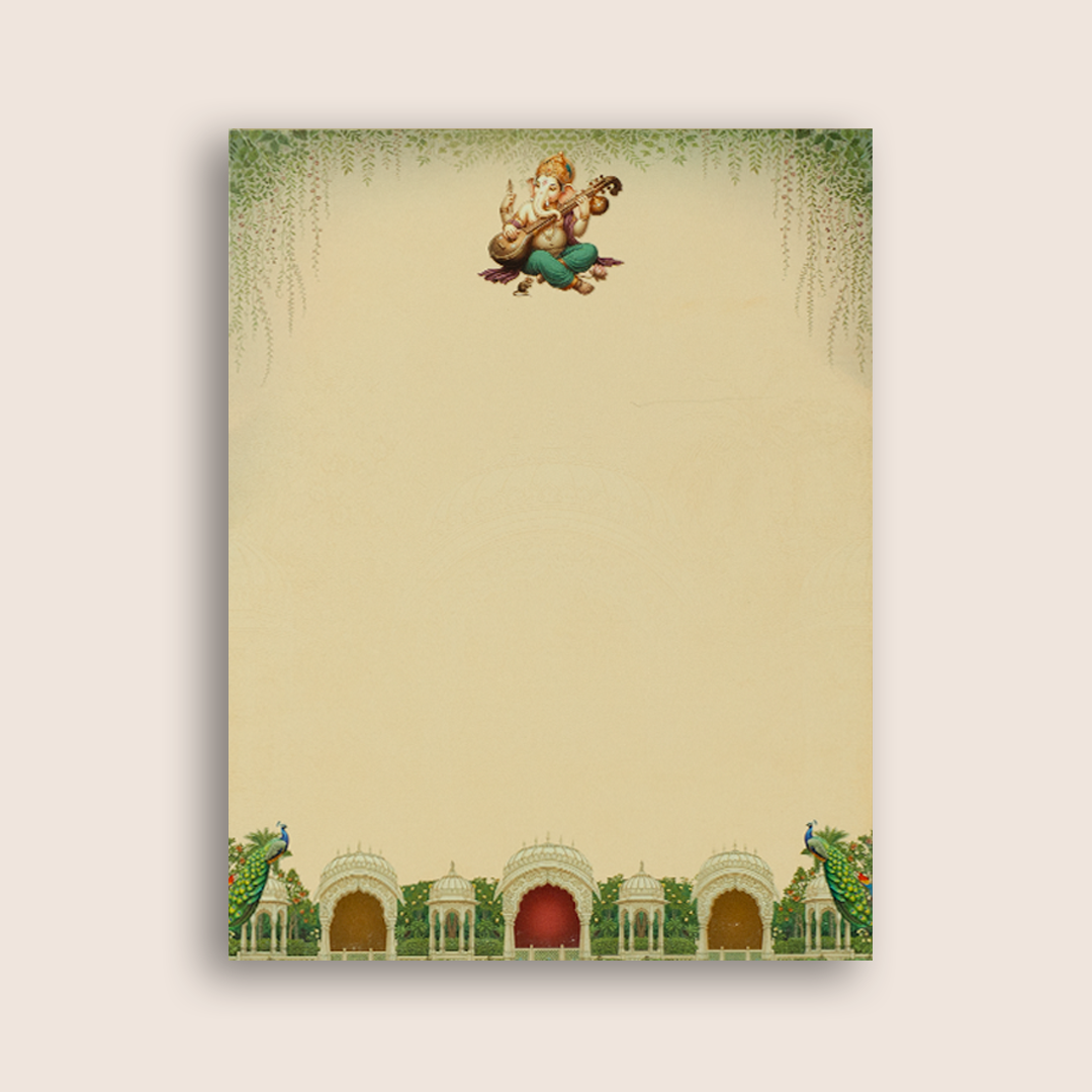 Green Lord Ganesha Floral Padded Wedding Card - KAA05560