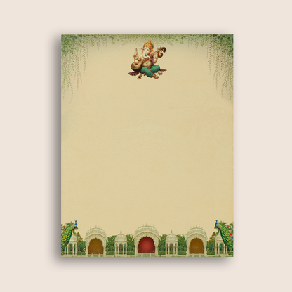 Green Lord Ganesha Floral Padded Wedding Card - KAA05560