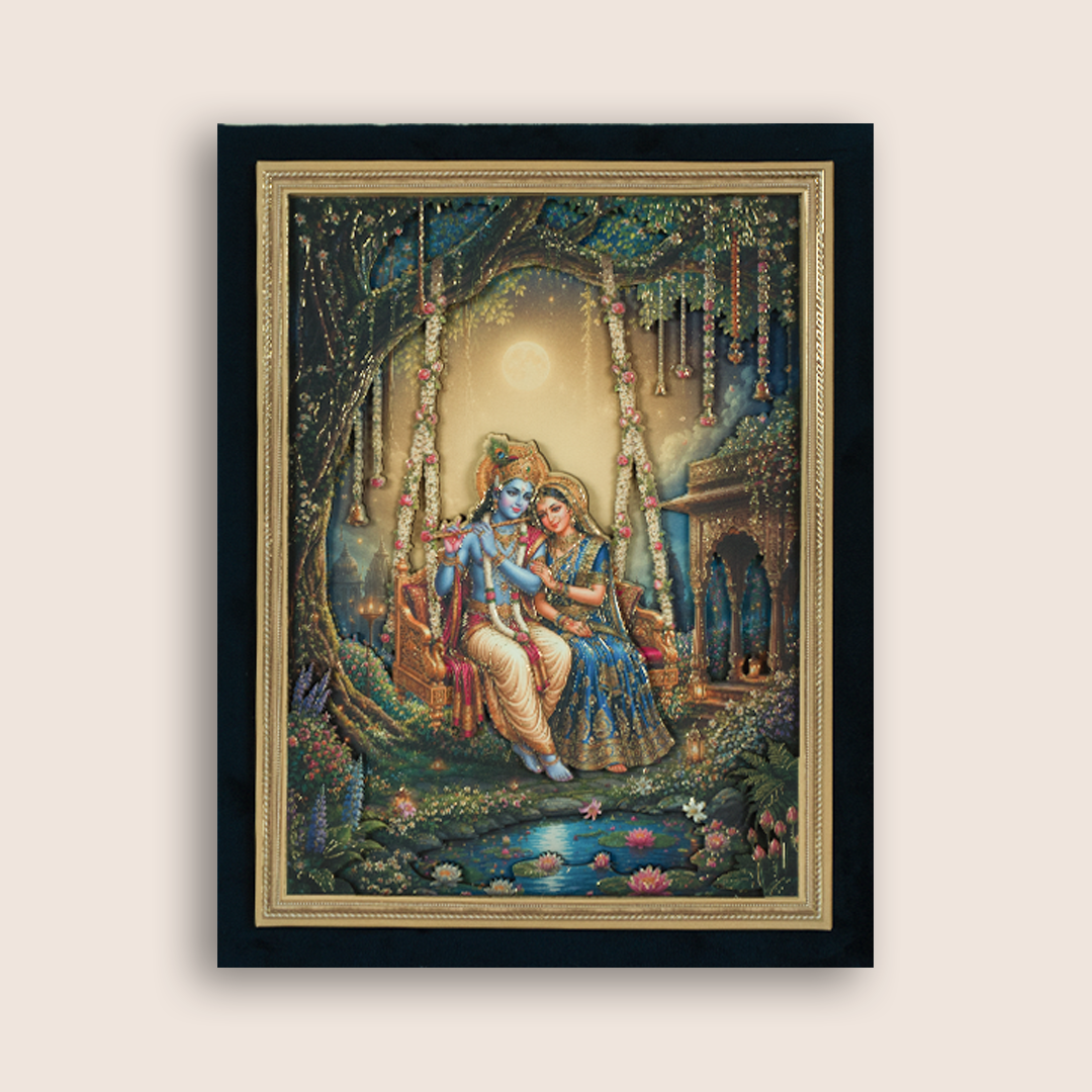 Blue Velvet Lord Radha Krishna Luxury Box Invitation - KSI33280
