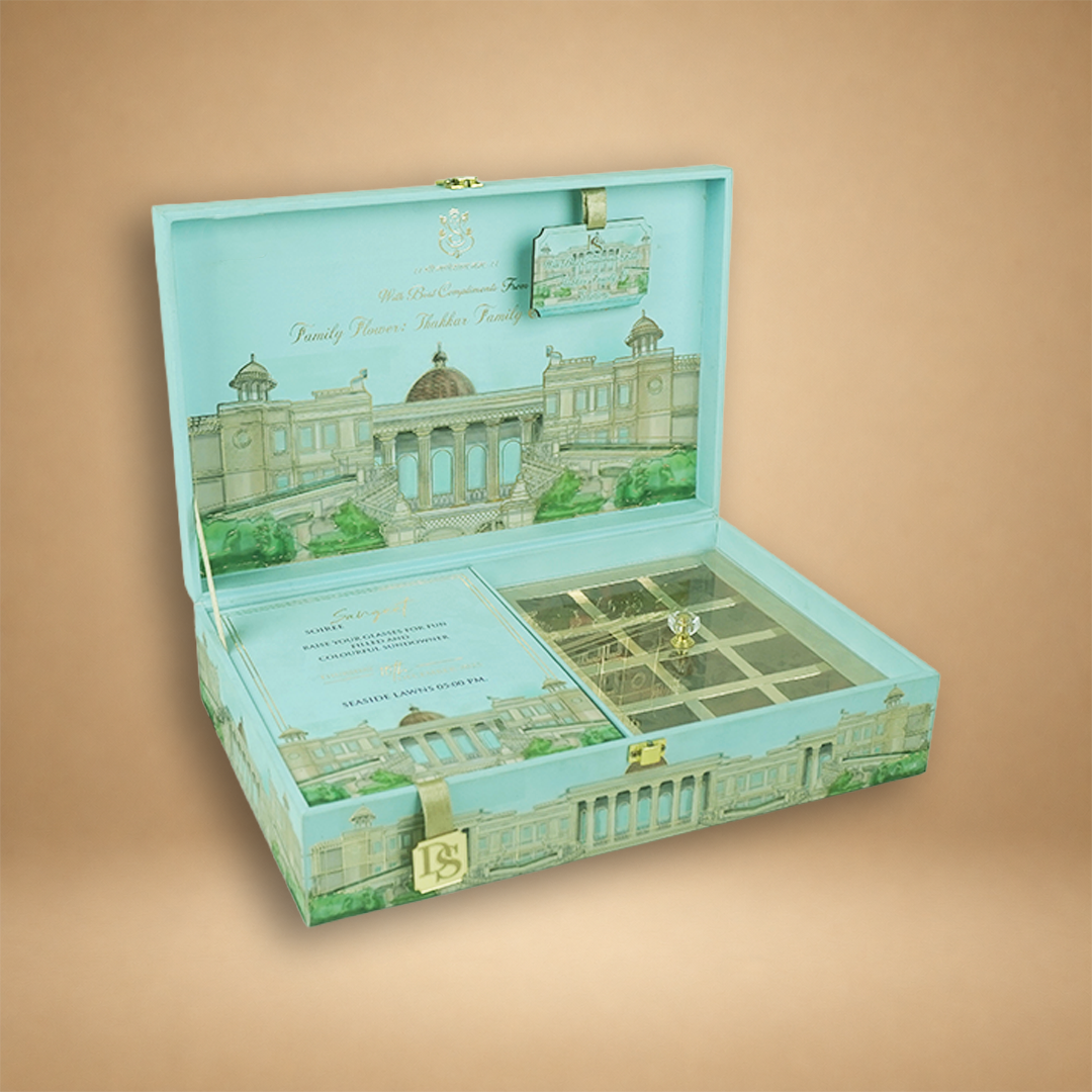Light Blue Premium Palace Luxury Invitation box - KNLW202532