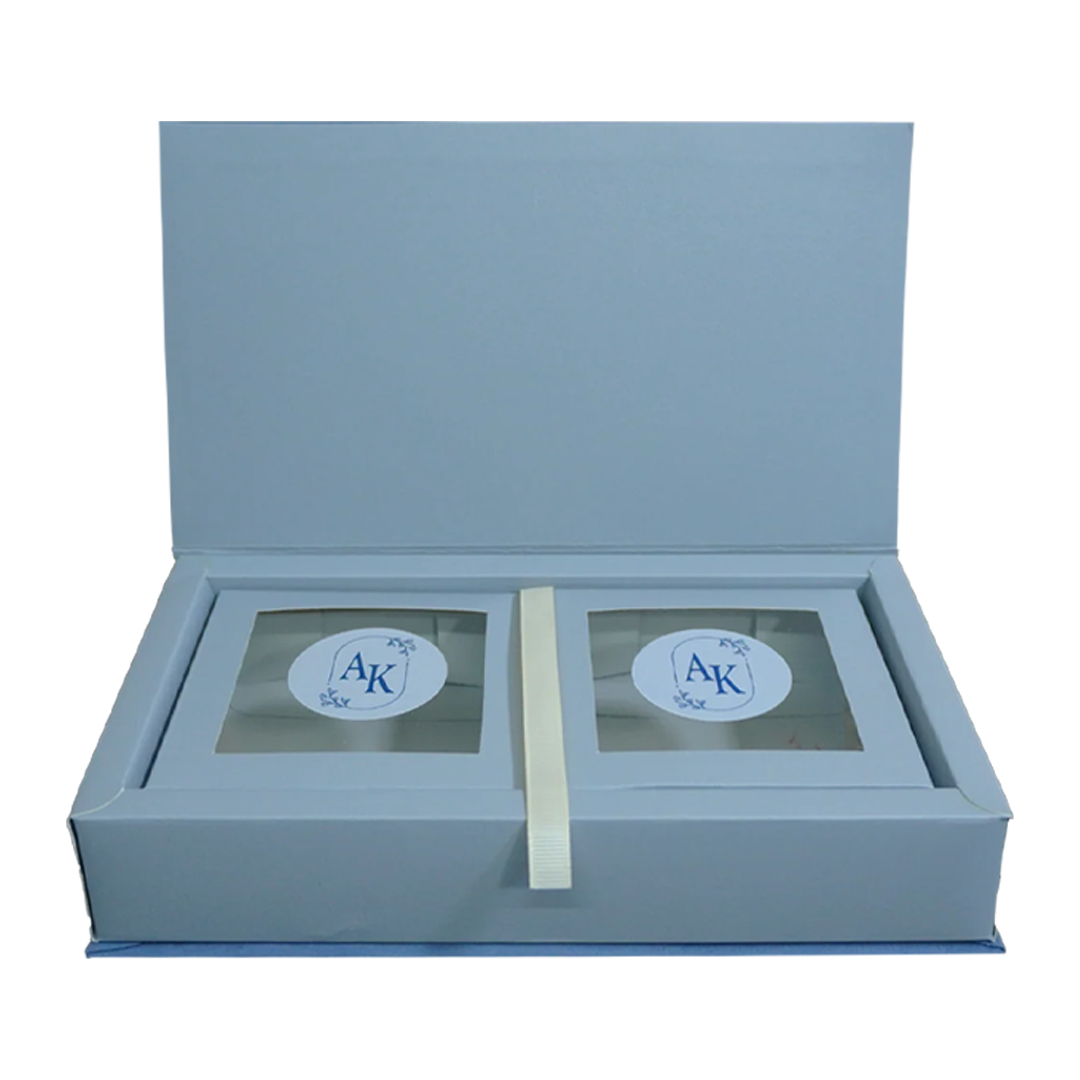Blue Grey Fabric Sweet Box Invitation-KRC30820
