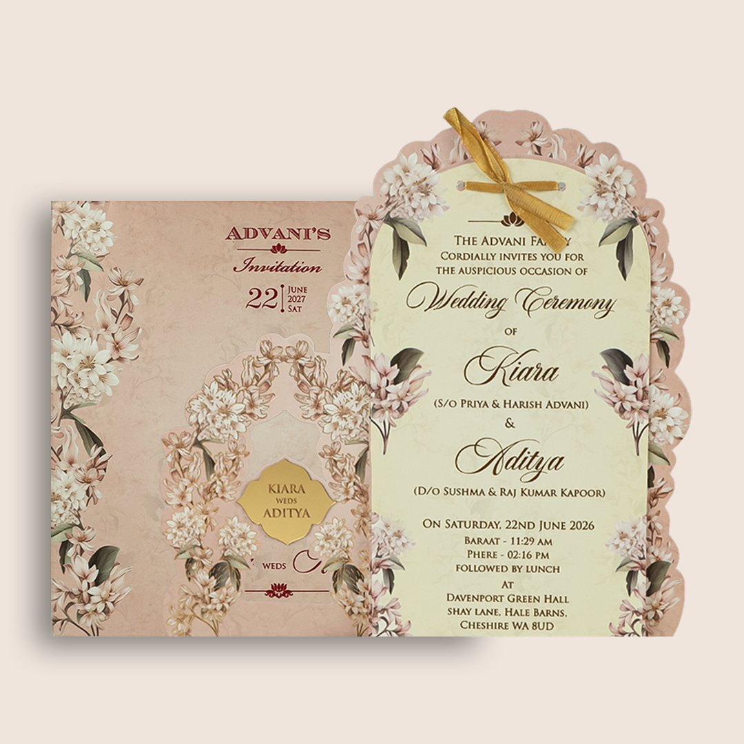 Pastel Pink Lilly Flower Laser Cut Wedding Card - KFR16250