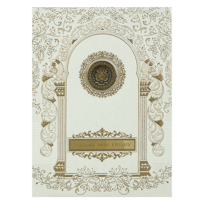 White Embossed Arch Padded Wedding card-KRE28150