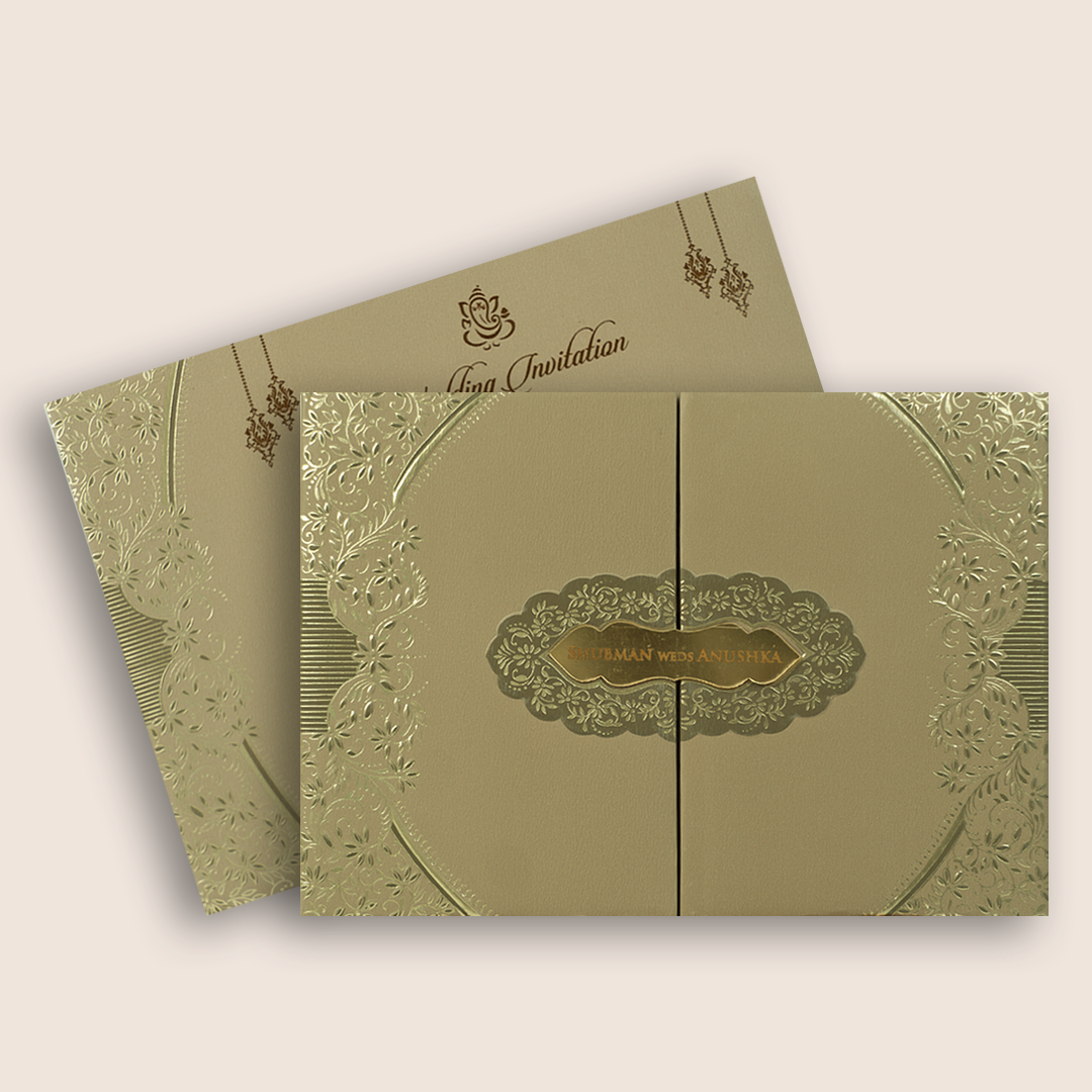 Beige Floral Door Style Padded Wedding Invitation - KRB10490