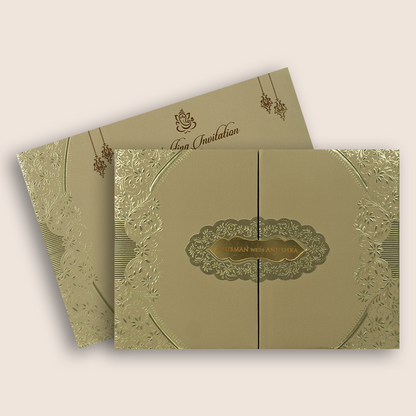 Beige Floral Door Style Padded Wedding Invitation - KRB10490