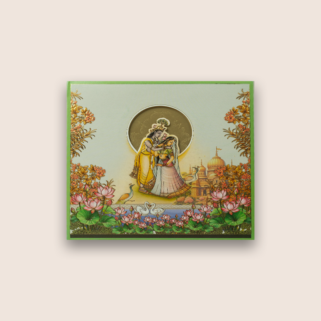 Light Blue Radha Krishna Padded Invitation Card - KPR026020