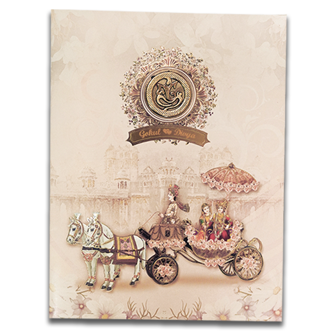 Pink Royal Horse Carriage Wedding Card-KNKJ1150