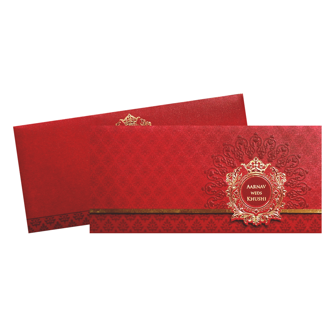 Red Gold Foil Embossed Classic Wedding Invitation Card-KPR06250