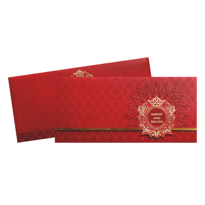 Red Gold Foil Embossed Classic Wedding Invitation Card-KPR06250