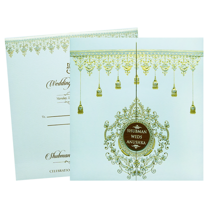 Elegant White Door Style Embossed Wedding Invitation Card-KRB09121