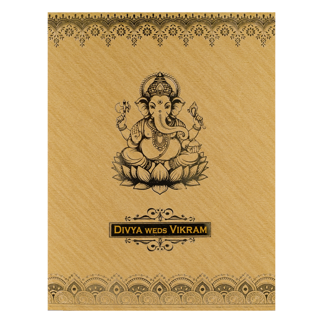 Gold Floral Ganesha Wedding Card-KNCM051G