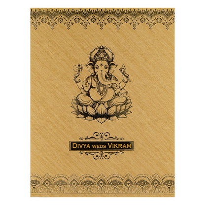 Gold Floral Ganesha Wedding Card-KNCM051G