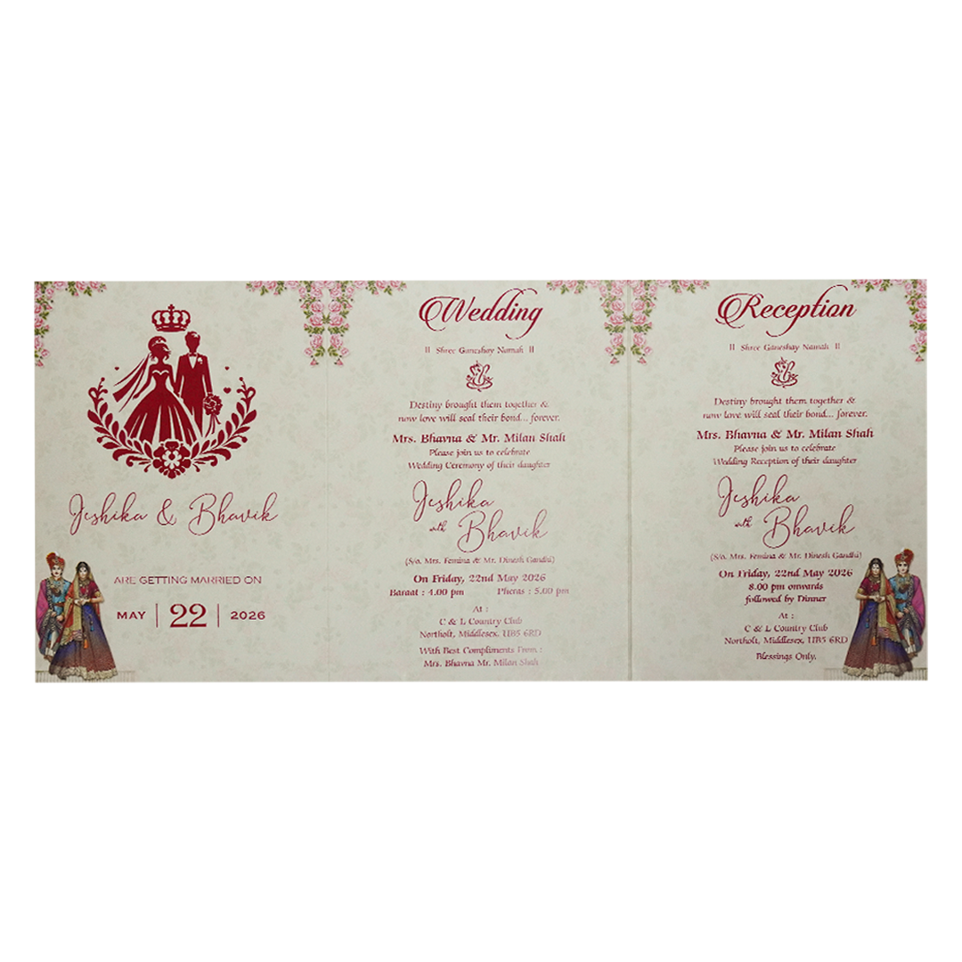 Cream Floral Laser-cut Wedding Card - KSH73220