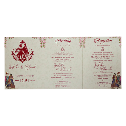 Cream Floral Laser-cut Wedding Card - KSH73220