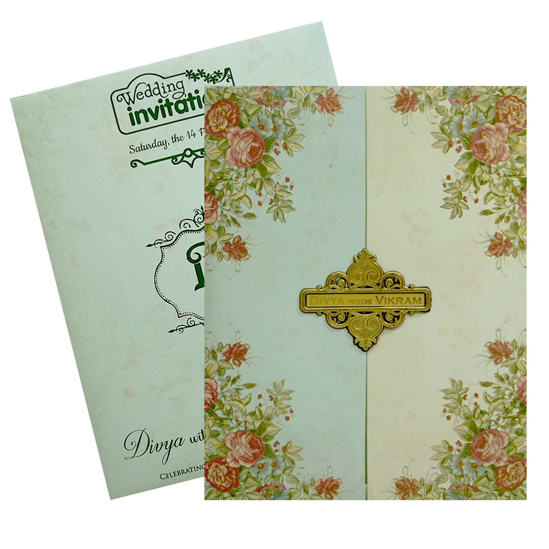 Green Cream Floral Door Nameplate Invitation Card-KNKJ1118