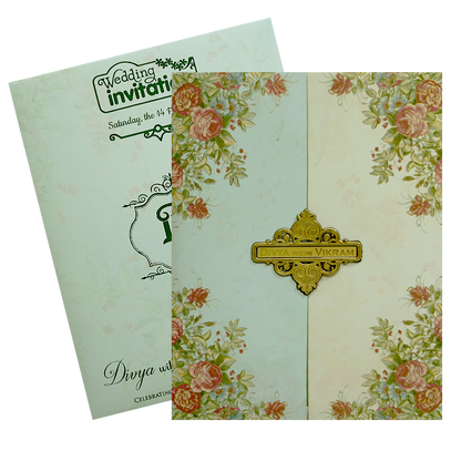 Green Cream Floral Door Nameplate Invitation Card-KNKJ1118