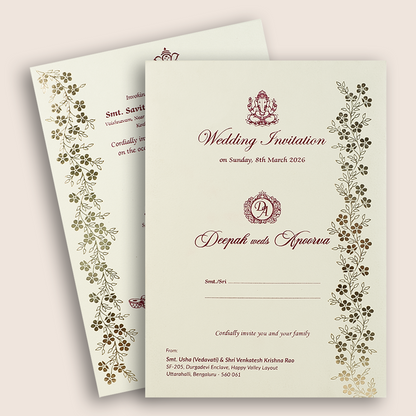 White Gold Floral Single Sheet Invitation Card - KNPD1504