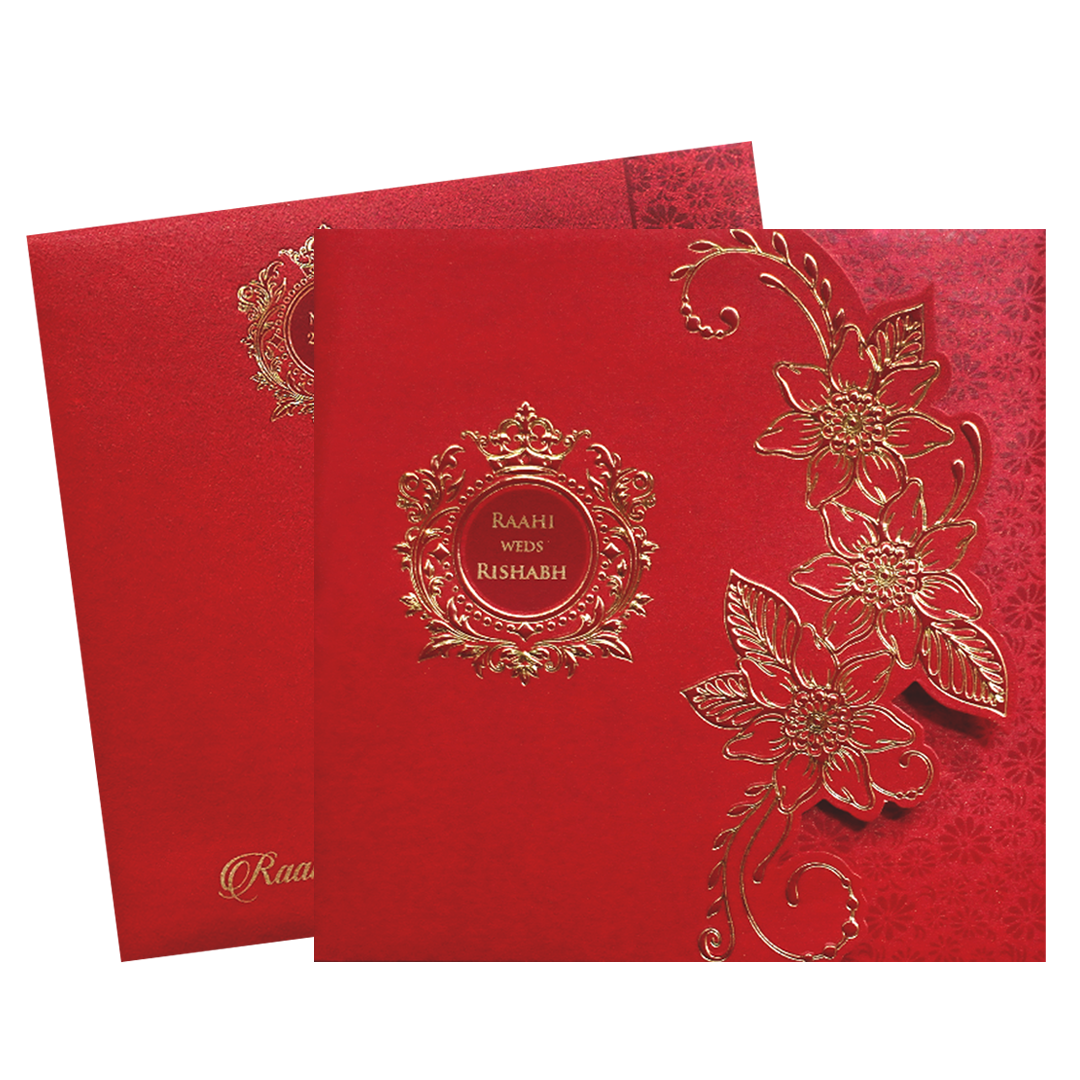 Red Floral Door Style Wedding Card-KPR06050