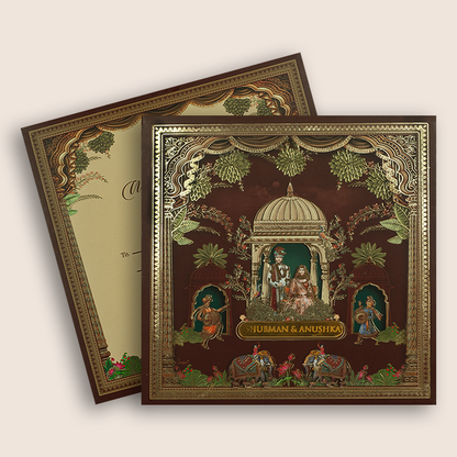 Brown Bride Groom Padded Wedding Invitation - KRB09720