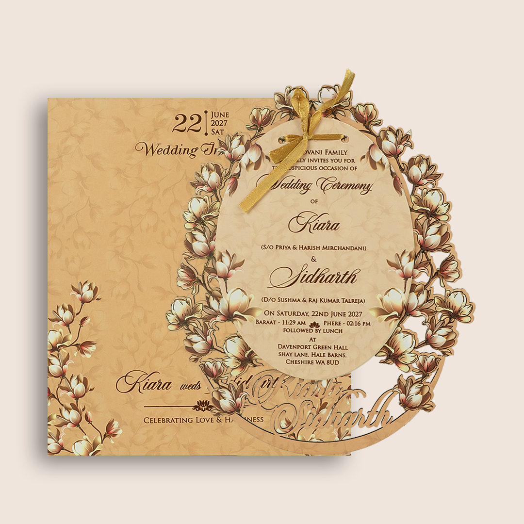 Sandal Floral Laser Cut MDF Marriage Invitation - KFR14040
