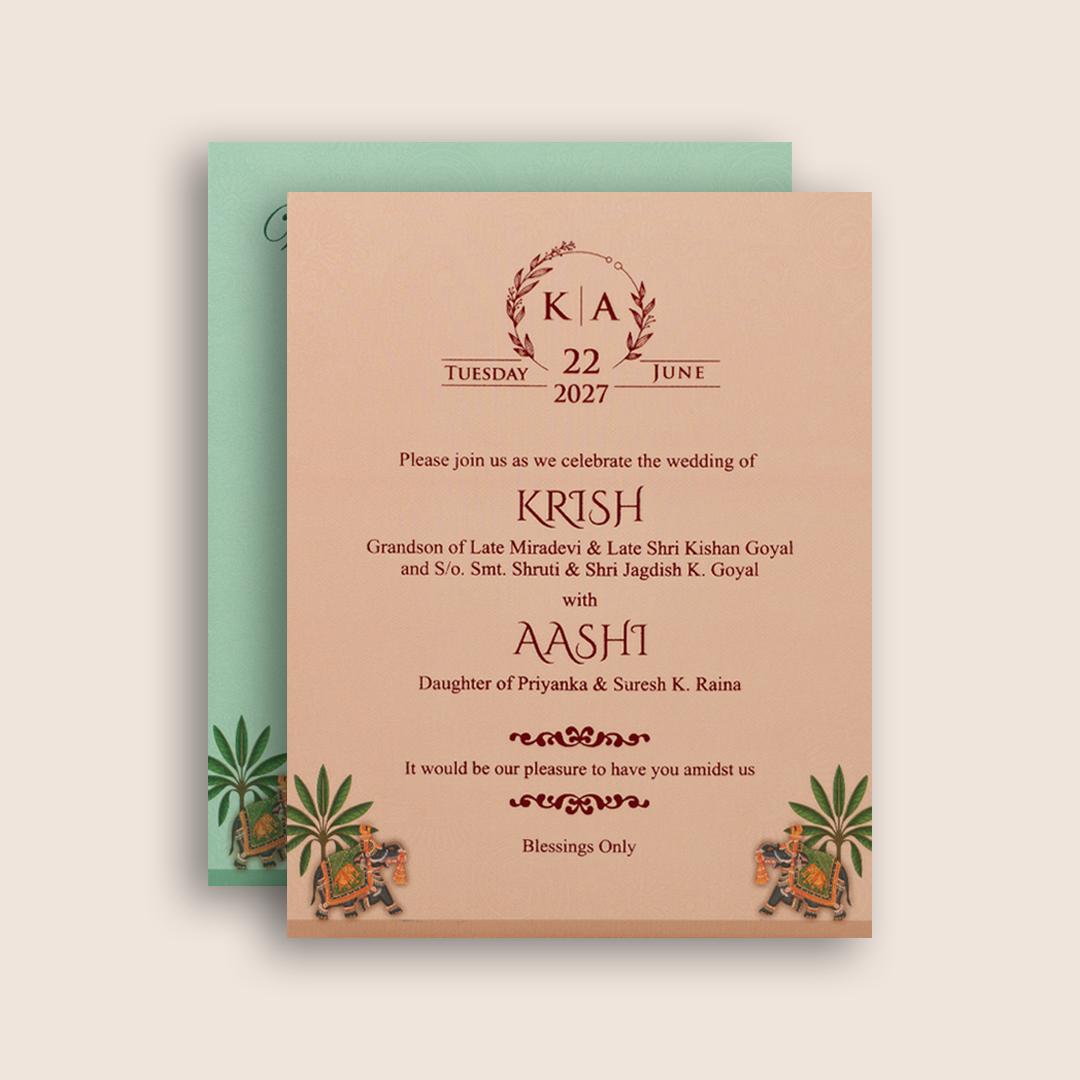Brown Royal Elephant Door Style Padded Marriage Card - KPR07320