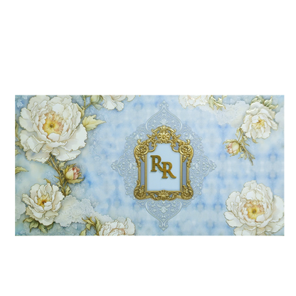Blue Floral Embossed Luxury Wedding Invitation-KPR24730